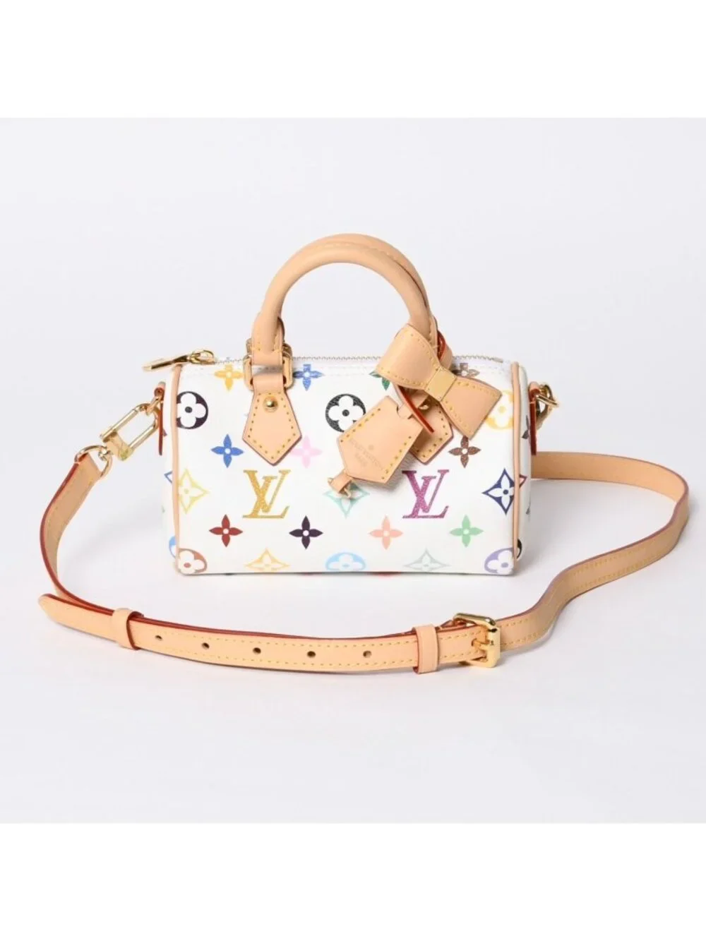 Louis Vuitton Nano Speedy Handbag Monogram Multicolor White Takashi Murakami